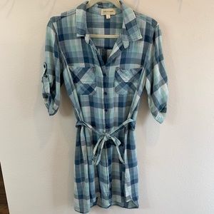 Cloth & Stone Button Down Plaid Shirt Dress